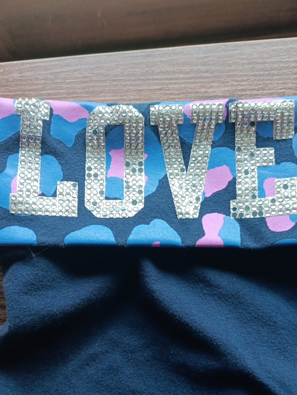 Victoria's Secret PINK Blue & Pink Foldover Yoga Shorts w bling"LOVE PINK"* Sz M - Picture 5 of 7